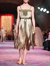 Load image into Gallery viewer, Fashion Strapless Sleeveless Fringe Midi Dress