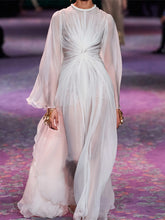 Load image into Gallery viewer, Solid Color Waist Round Neck Long Sleeve Dress