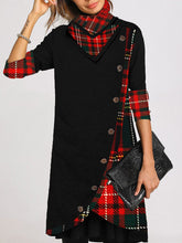 Load image into Gallery viewer, Warm Plaid Stitching Casual Dress with Buttons