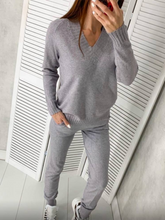 Load image into Gallery viewer, Women'S Casual V-Neck Solid Color Knitted Two-Piece Suit