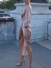 Load image into Gallery viewer, V-neck Long Sleeve Elegant Midi Dress