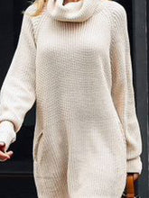 Load image into Gallery viewer, Solid Color High Neck Long Sleeve Knitted Sweater Dress