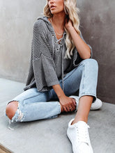 Load image into Gallery viewer, Casual Lace Up Hooded Striped Loose Top