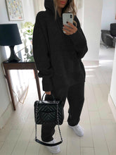 Load image into Gallery viewer, Fashion Hooded Knitted Solid Color Loose Two-piece Suit