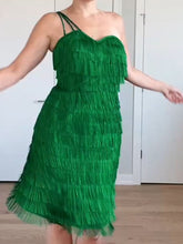 Load image into Gallery viewer, Fashion Sexy One-shoulder Fringed Midi Dress
