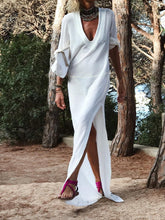 Load image into Gallery viewer, Solid Color V-Neck Split Maxi Dress