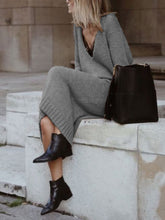 Load image into Gallery viewer, Pure Color Casual V-Neck Knitted Maxi Dress