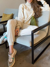 Load image into Gallery viewer, Fashion Turtleneck Casual Solid Color Knit Two-piece Suit