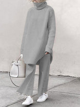 Load image into Gallery viewer, Casual High Collar Irregular Hem Tops Loose Pants Two-piece