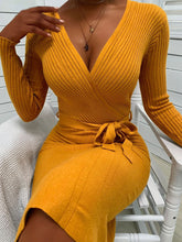 Load image into Gallery viewer, V-Neck Laced Pure Color Knitted Dress