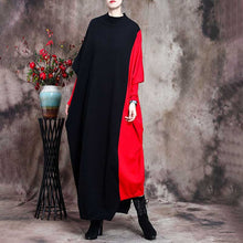Load image into Gallery viewer, Retro Contrast Color Loose Bat Sleeve Women'S Sweater Dress