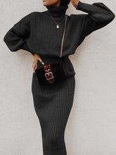 Load image into Gallery viewer, Fashionable and Elegant Long-sleeved High-neck Solid Color Two-piece Suit