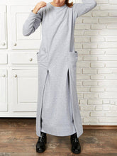 Load image into Gallery viewer, Stitching Fashion Solid Color Pocket Round Neck Dress