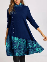 Load image into Gallery viewer, High Neck Stitching Long Sleeve Loose Button Casual Dress