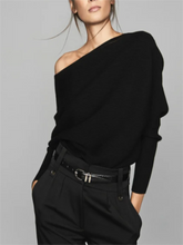 Load image into Gallery viewer, Fashion Oblique Shoulder Solid Color Knitted Sweater