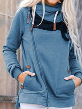 Load image into Gallery viewer, Casual Color Block Oblique Neckline Pockets Zipper Hoodies