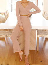 Load image into Gallery viewer, V-Neck Solid Color Waist Tie Knitted Suit