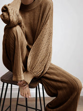 Load image into Gallery viewer, Knit High Collar Lantern Sleeve Casual Ladies Two-piece Suit