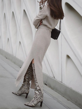 Load image into Gallery viewer, Solid Color Turtle Neck Long Sleeve Split Knit Sweater Dress