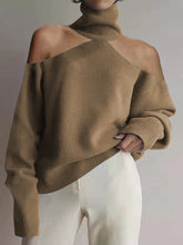 Load image into Gallery viewer, Fashion High Neck Casual Long Sleeve Off-shoulder Sweater