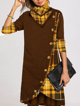Load image into Gallery viewer, Warm Plaid Stitching Casual Dress with Buttons