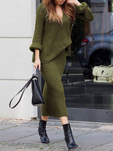 Load image into Gallery viewer, Fashion Casual V-neck Solid Color Long Sleeve Two-piece Suit