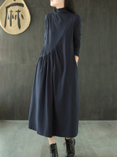 Load image into Gallery viewer, Fashion Solid Color High Neck Loose Dress