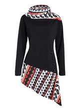 Load image into Gallery viewer, Scarf Collar Printing Irregular Long Sleeve Dress