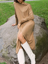 Load image into Gallery viewer, Fashion Knitted High Neck Split Midi Dress