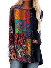 Load image into Gallery viewer, Retro Casual Loose Round Neck Floral Color Block Top