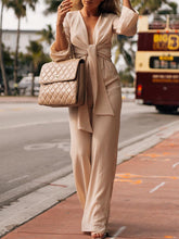 Load image into Gallery viewer, Fashion Casual Solid Color V-neck Tie Two-piece Suit