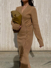 Load image into Gallery viewer, Fashion V-neck Button Slim Knit Sweater Dress