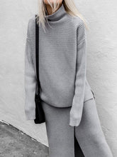 Load image into Gallery viewer, Fashion Solid Color High Collar Casual Long Sleeve Two-piece Suit