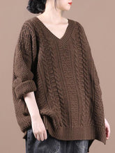 Load image into Gallery viewer, Loose V-neck Solid Color Long-sleeved Casual Sweater