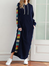 Load image into Gallery viewer, Winter Colorful Striped Hoodie Dress with Pockets