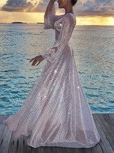 Load image into Gallery viewer, Elegant Spotted Long Sleeve Circle Evening Dress