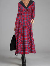 Load image into Gallery viewer, Fashionable Plaid V-neck Long Sleeve Dress