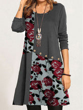 Load image into Gallery viewer, Retro Casual Loose Round Neck Floral Long Sleeve Dress