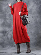 Load image into Gallery viewer, Retro Solid Color Loose Women'S Sweater Dress