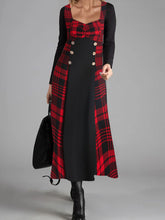 Load image into Gallery viewer, Elegant Button Plaid Square Collar Dress