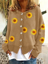 Load image into Gallery viewer, Women's Winter Long-sleeved Knitted Cardigan with Sunflower Pattern