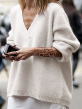 Load image into Gallery viewer, Fashion and Elegant V-neck Long-sleeved Pullover Solid Color Sweater