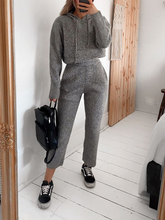 Load image into Gallery viewer, Casual Hooded Drawstring Knitted Two-piece Suit