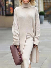 Load image into Gallery viewer, High Neck Long Sleeves Solid Midi Dress