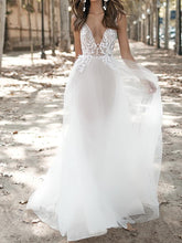 Load image into Gallery viewer, Deep V Strapless Embroidered Mesh Wedding Dress