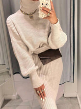 Load image into Gallery viewer, Fashion High Neck Long Sleeve Solid Color Two-piece Suit