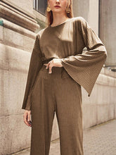 Load image into Gallery viewer, Solid Color Round Neck Knitted Long Sleeve Two-Piece Suit