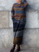 Load image into Gallery viewer, Retro Long-sleeved Color Gradient Casual Dress with Pockets
