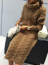 Load image into Gallery viewer, Winter Fashion Cozy Crochet Turtleneck Sweater Dress
