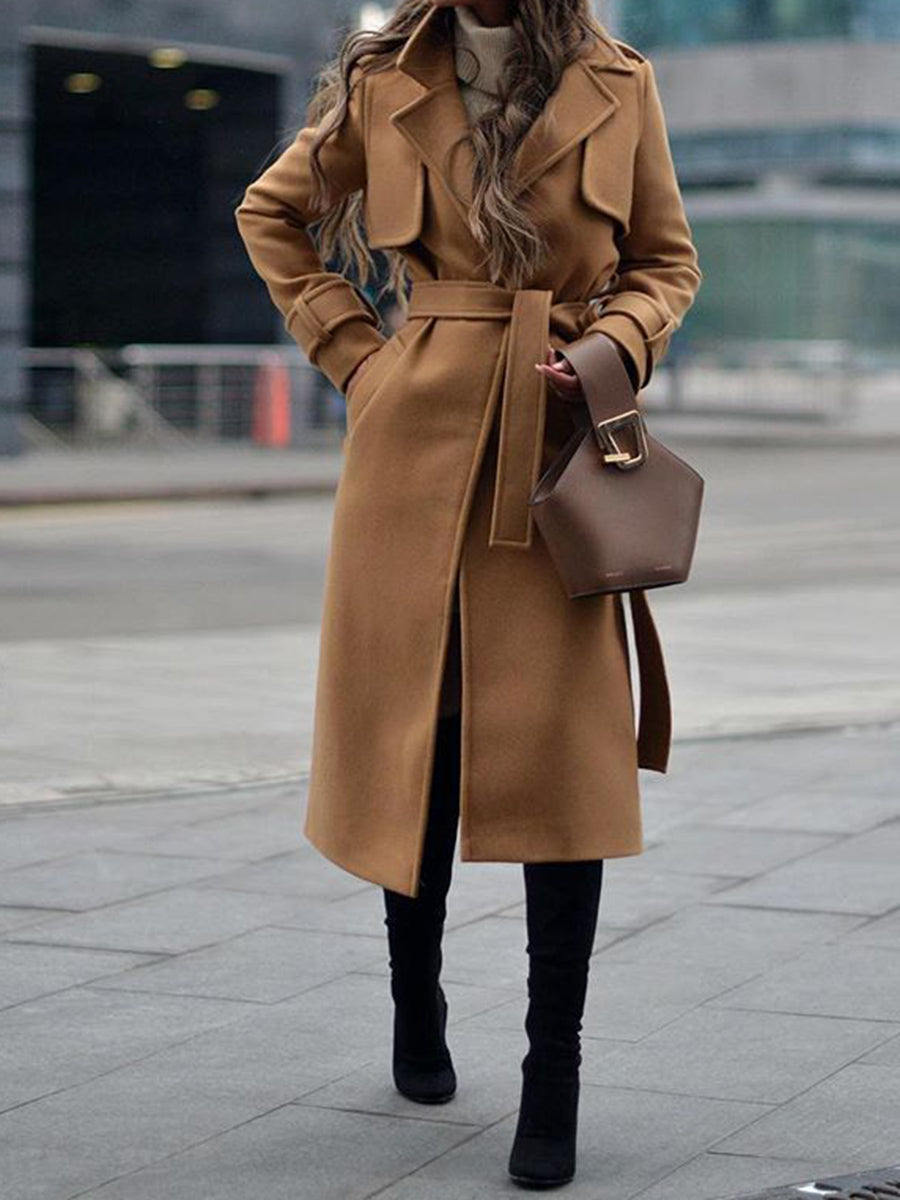 Pure Color Woolen Fashion Casual Thick Coat